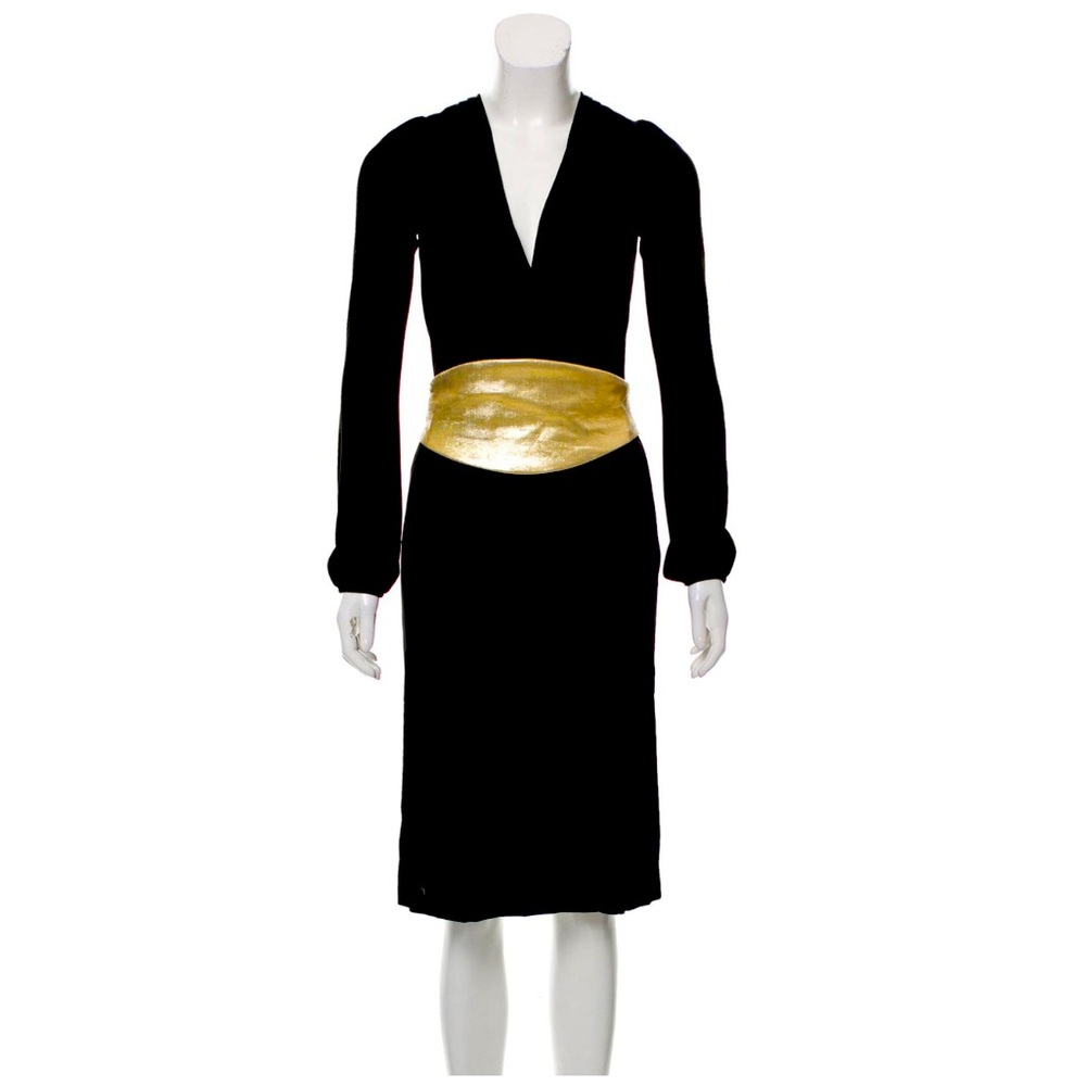 Diane Von Furstenberg Black Wrap Dress with Gold Belt